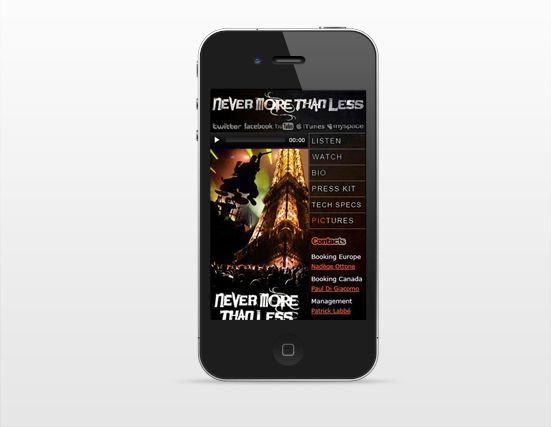 Site mobile pour le groupe Never More Than Less